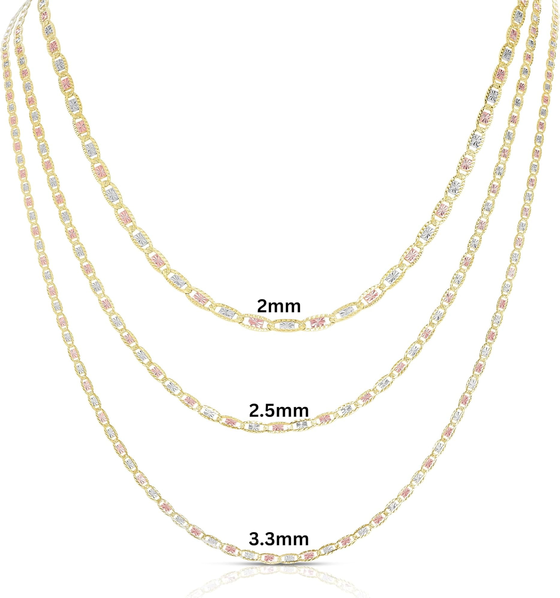 Floreo 10k Tri-Color Gold 2.1mm Valentino Link Chain Necklace