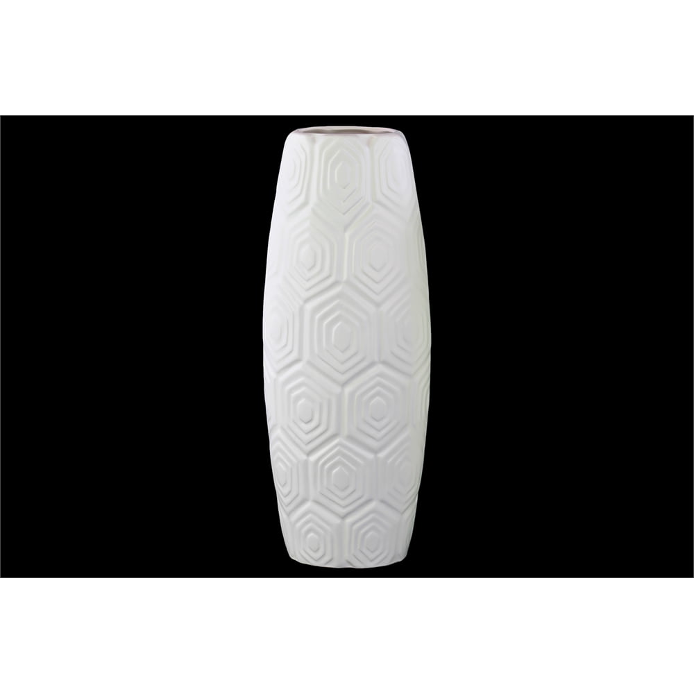 Urban Trends Collection Ceramic Rectangle Vase with Ridge Design Body LG Matte Finish White 