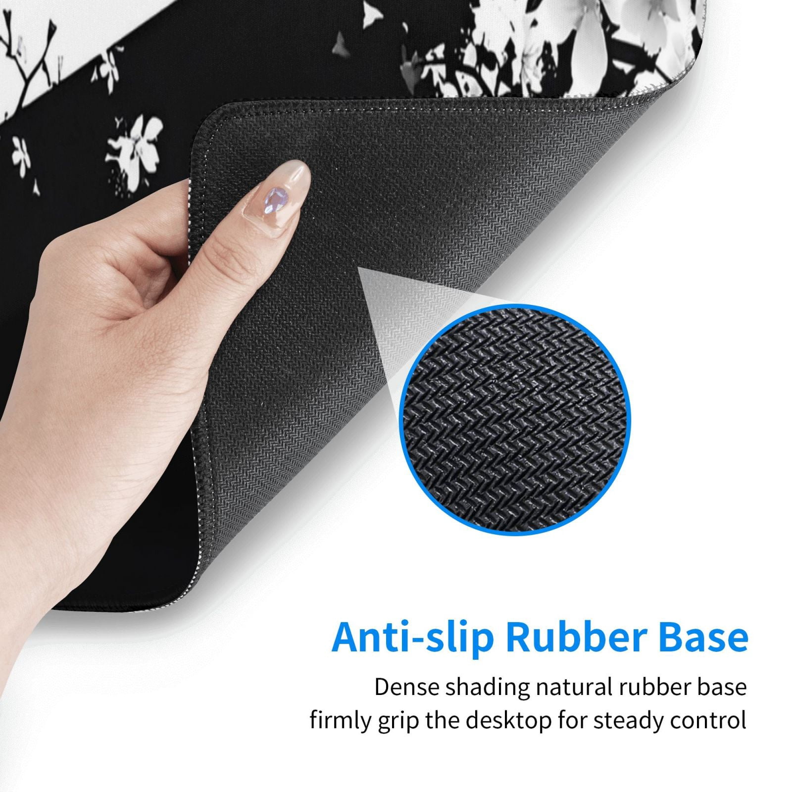 Black White Cherry Blossoms Mouse Pad Japanese Sakura Desk Mat 80X30cm Non-Slip Rubber Base Stitched Edge Large Play Mat For Keyboard Gaming Laptop Desktop,31.5×11.8 Inch
