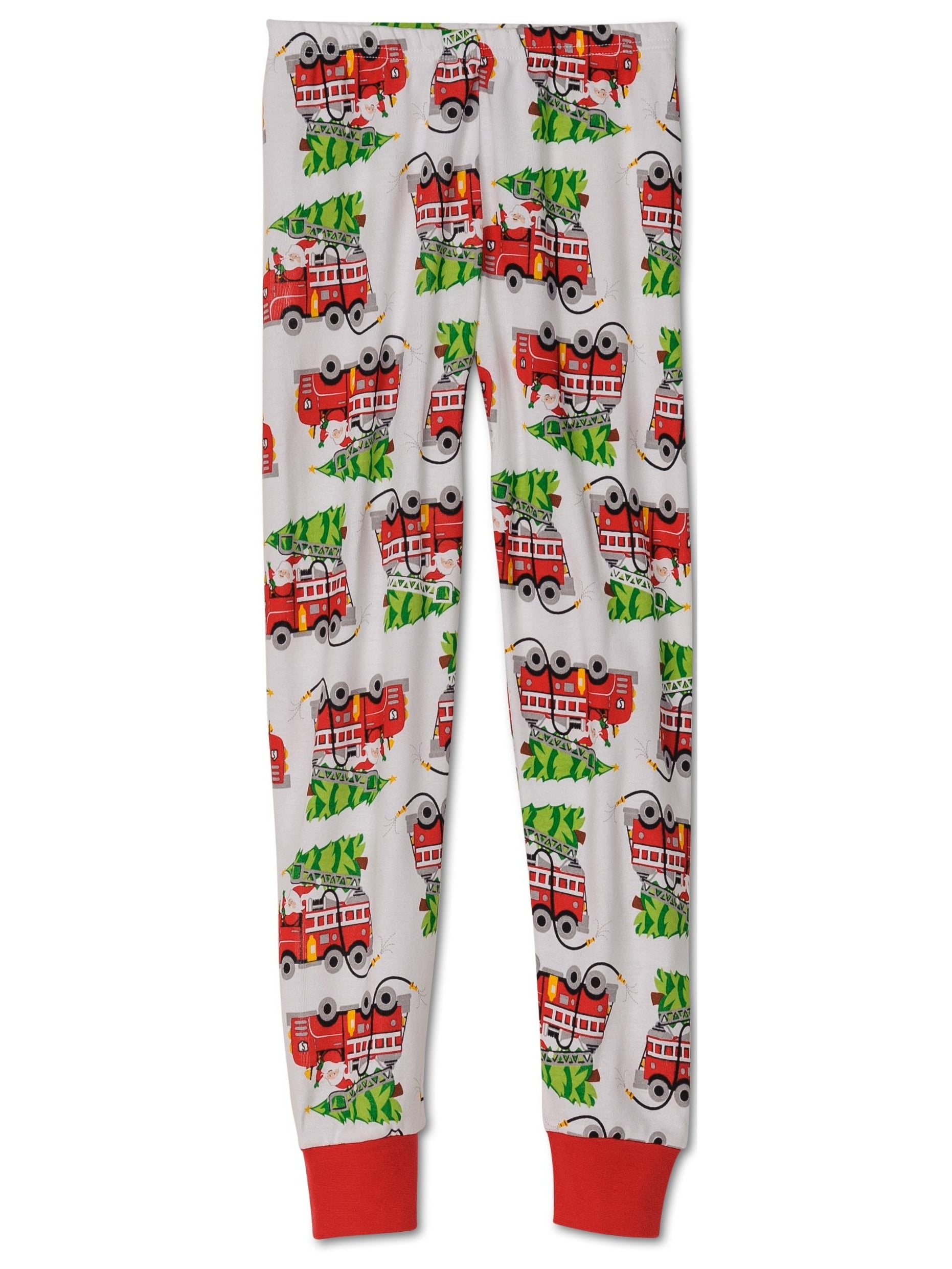 Saras Prints Big Boys Natural Santas Firetruck Pajamas Red