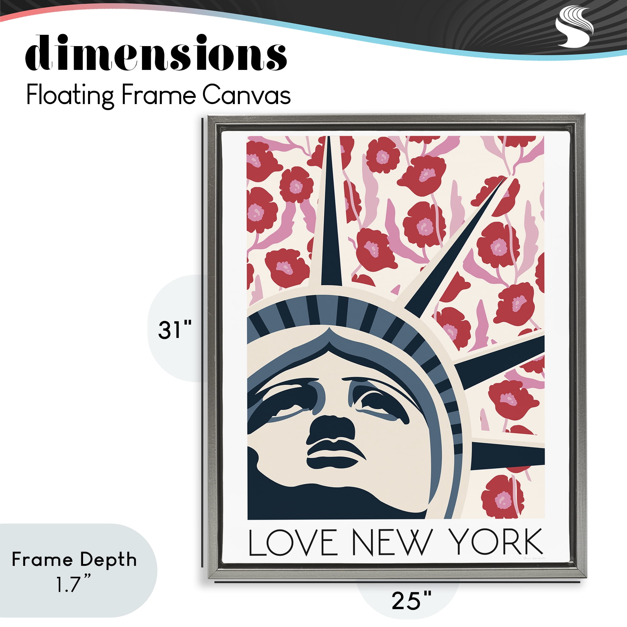 Stupell Industries Groovy Florals Love New York Gray Framed Floater Canvas Wall Art, design by Omar Escalante