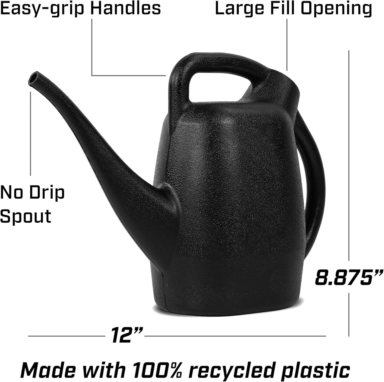Chapin 48000 Watering Can, Garden, Indoor and Outdoor Plants, Recycled Plastic, A, Black, 0.5 Gallon (2.3 Liters)