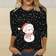 thumbnail image 2 of Womens 3/4 Sleeve Christmas Tops Workout Shirts Ladies Casual Snowman Print Crewneck Santa Xmas Tees Blouses, 2 of 4
