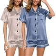 thumbnail image 2 of Cqxid525 Short Sleeve Pj Set Satin Pyjamas Women's Short 4 Piece Pyjamas Short Sleeve Sleepwear and Shorts Set Women Sets Leisure Suit Loungewear Multi-color 2PC, 2 of 4