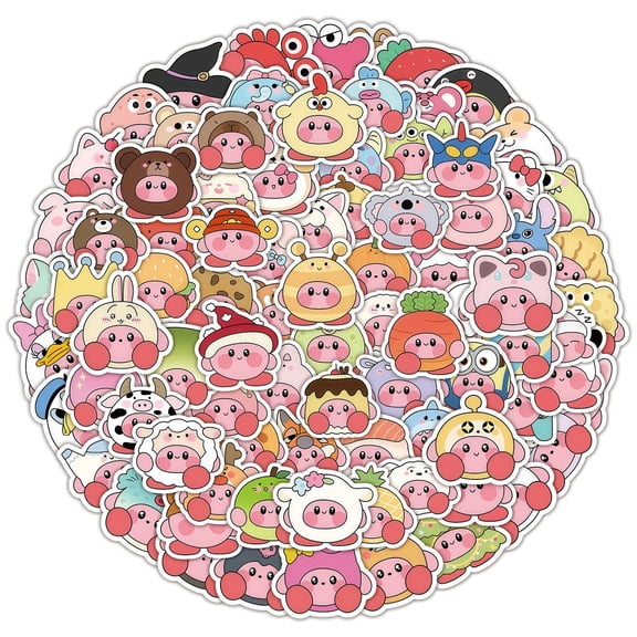 100 PCS For Kirby Cartoon Theme Water Bottle Stickers for Teens,Waterproof Vinyl Holiday Party Stickers for Skateboard,Suitcases, Laptop Stickers for Girls Boys Gift