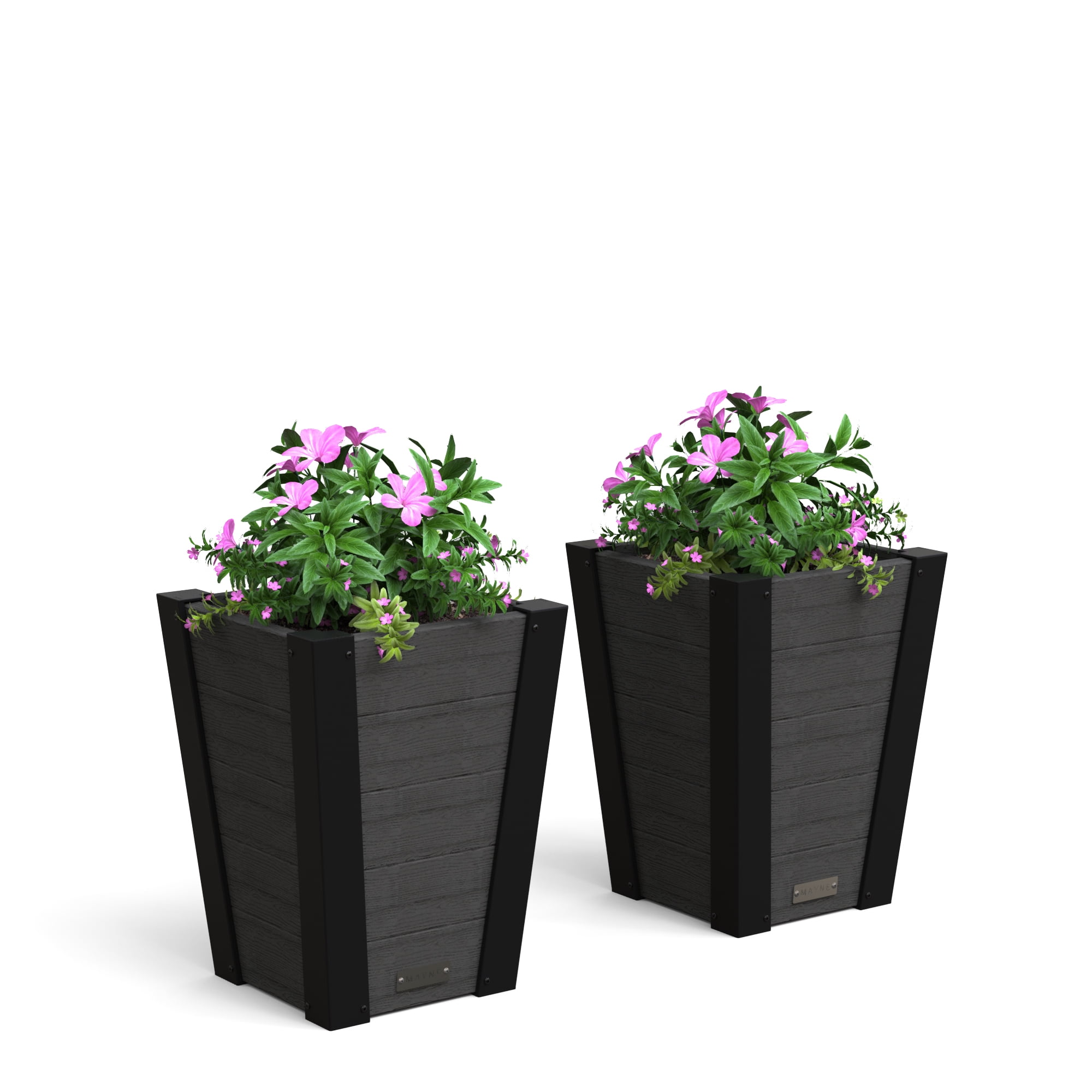 Mayne Horizon 14" x 14" x 18" Square Charcoal Plastic Planter, 2-Pack