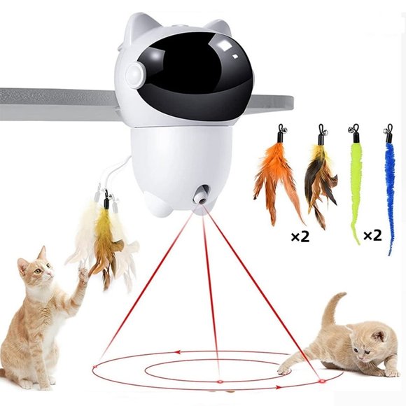 HLONK Kabuer Motion Activated Interactive Cat Toy with Laser & Feather Wand Blue