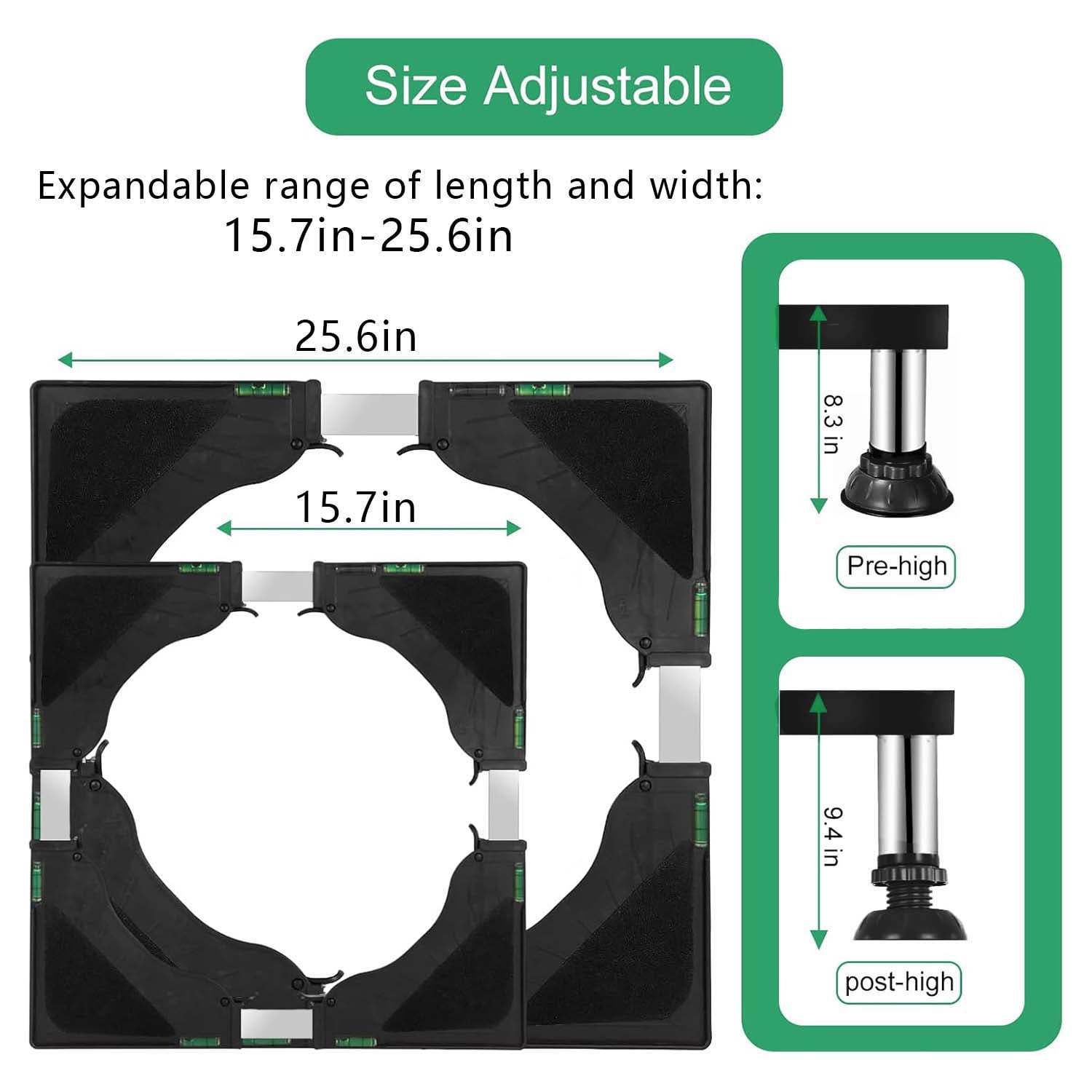 Refrigerator Washer Stand, Height 8.3 in-9.4 in Adjustable Non-Slip Base with 4 Stainless Steel Feet, Universal Base for Household Appliances