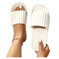 thumbnail image 6 of FITORON Womens Fuzzy House Slippers - Open Toe Striped Plush White,Size 9-9.5, 6 of 7