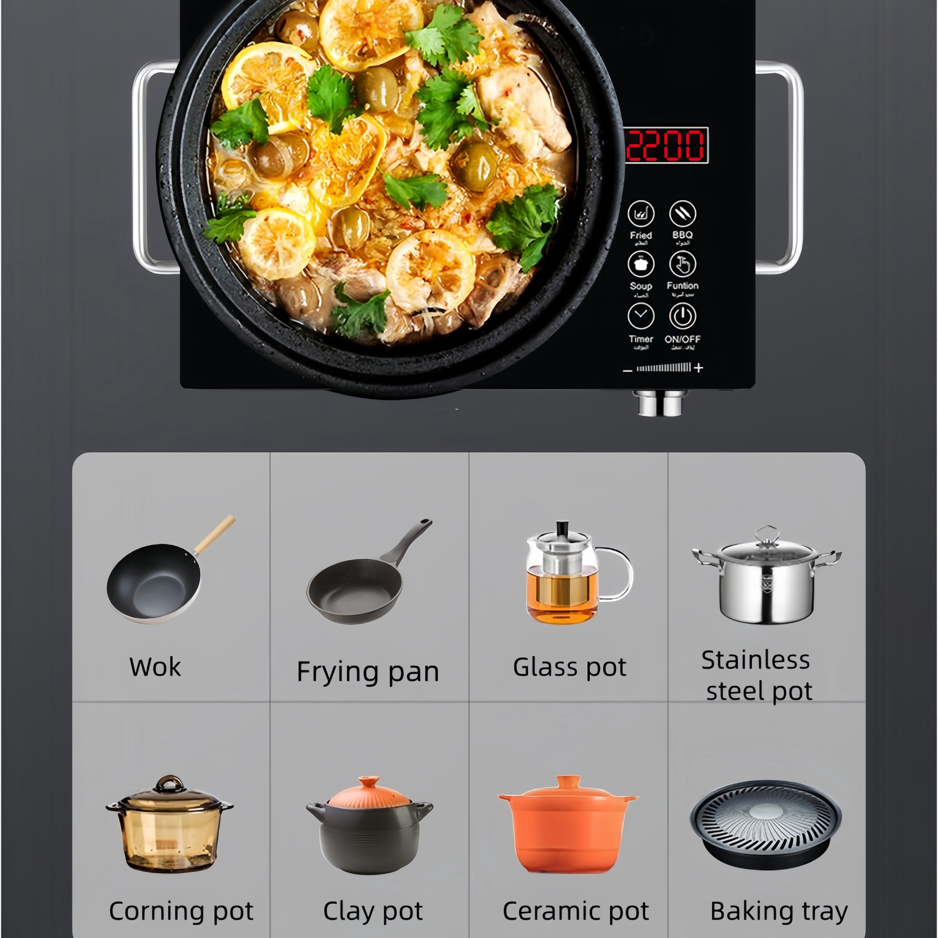 REDUSK Countertop Infrared Single Burner,2200W Single Burner Electric Cooktop, Hot Plate for Cooking, Electric Stove with Sensor Touch Control.