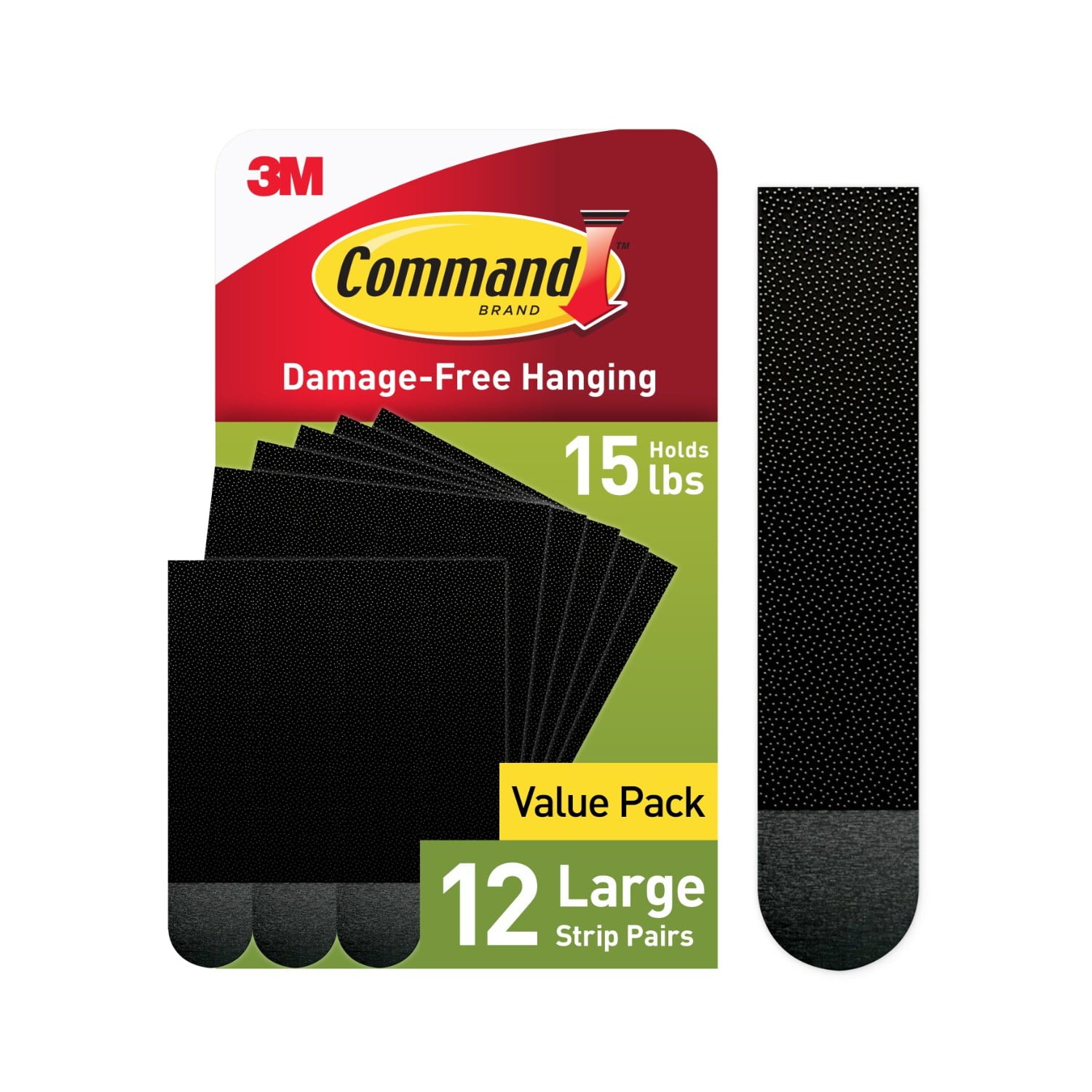 (2 pack) Command Large Picture Hangers, Holds 15 lbs, Black, Damage-Free Hanging, 12 Pairs Adhesive Strips