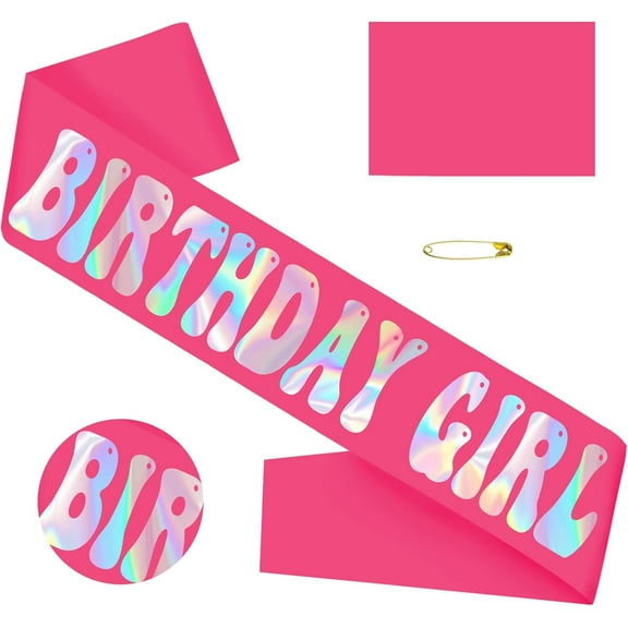 1 pcs Birthday Girl Sash with Iridescent Foil - Hot Pink Birthday Sash for Women - Happy Birthday Sash for Official Teenager Sweet 16, 18th 21st 30th 40th 50th or Any Other Bday Party
