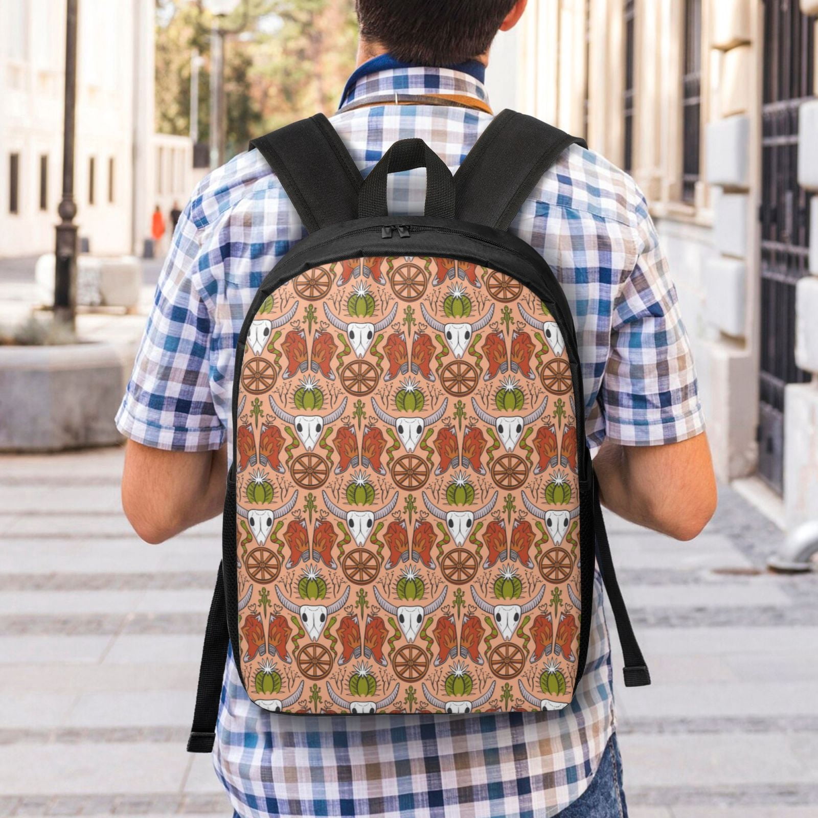 Xecao Cow Skull print Travel Backpack, Large Computer Backpack for Men Women, College School Rucksack Book Bag