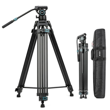 Fotopro DV-3C 72" Carbon Fiber Fluid Head Tripod for Video, 360° Pan, -75/+90° Tilt, Heavy Duty Tripod Stand with 1/4" & 3/8" QR Plate, Mid-Level Spreader for DSLR Camera Camcorder, Max Load 17.6lb
