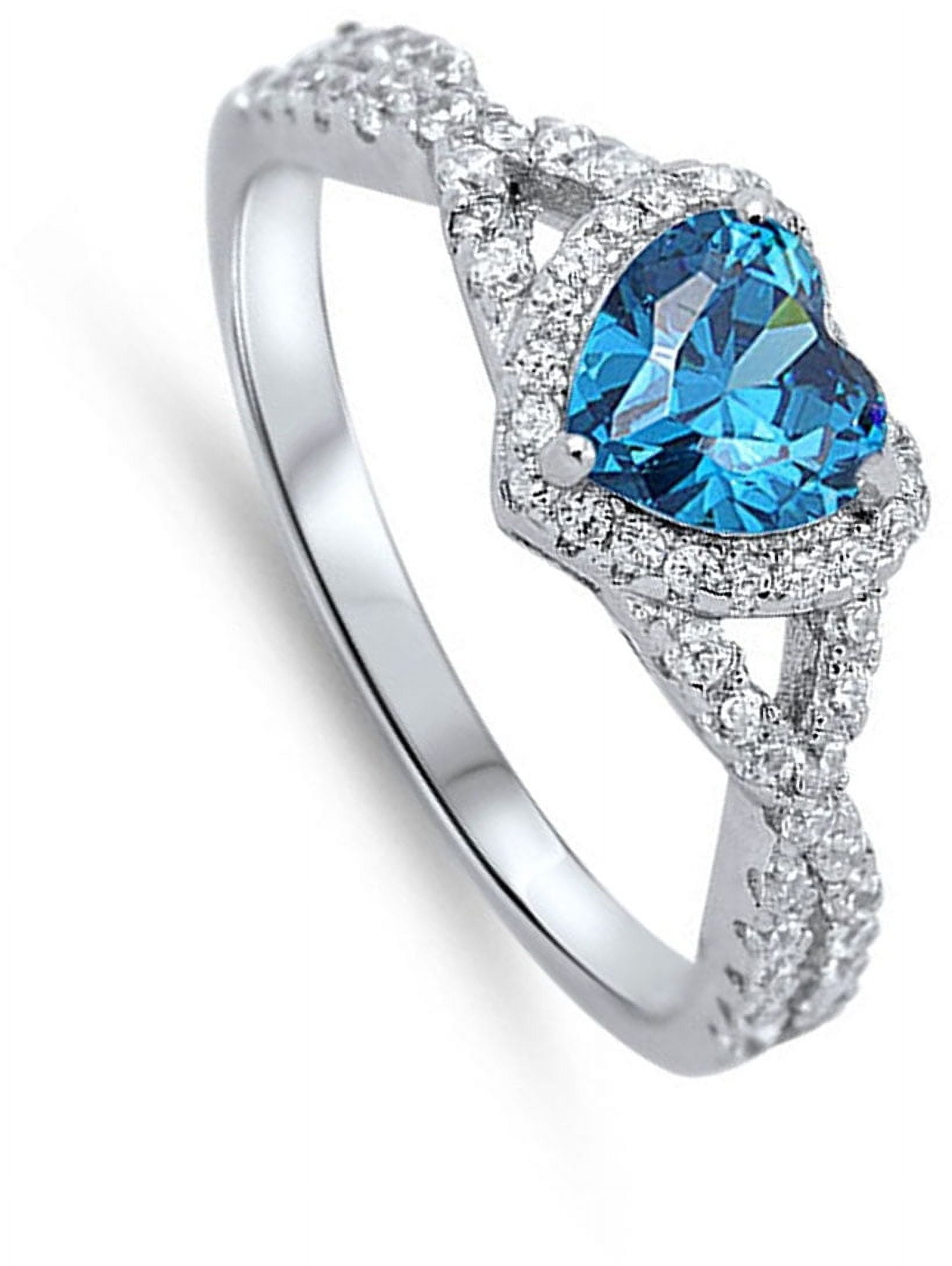CHOOSE YOUR COLOR Heart Blue Simulated Topaz Halo Infinity Promise Sterling Silver Ring CZ Female Size 8