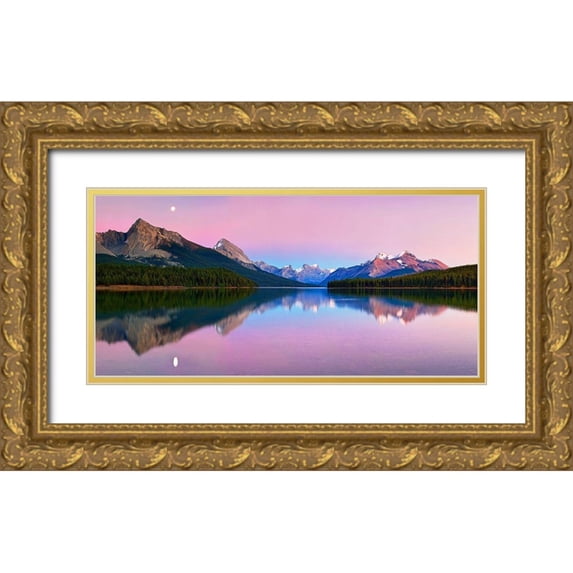 Zhang, Yan 32x17 Gold Ornate Wood Framed with Double Matting Museum Art Print Titled - Maligne Lake