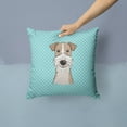 thumbnail image 2 of Caroline's Treasures BB1185PW1414 Checkerboard Blue Wire Haired Fox Terrier Canvas Fabric Decorative Pillow , 14Hx14W,, 2 of 4
