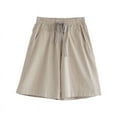 thumbnail image 2 of Pxkloy Women's Casual Shorts with Pockets Summer High Waisted Drawstring Bermuda Shorts Plus Size Knee Length Short Pants Khaki,7XL, 2 of 5