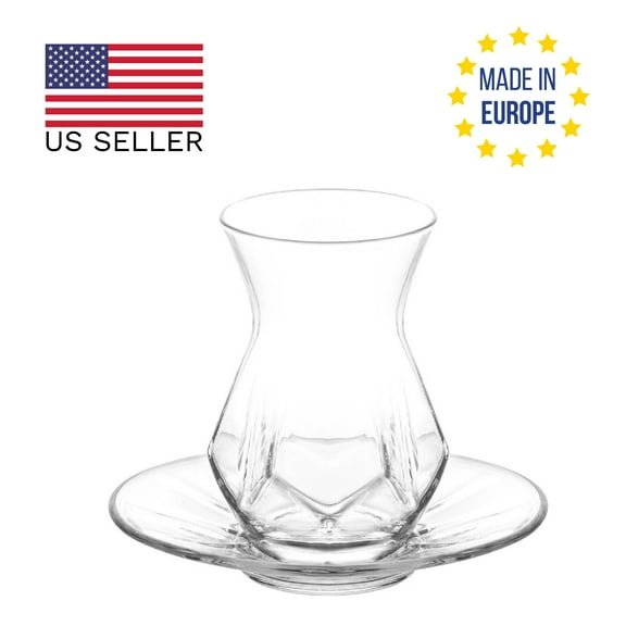 LAV Turkish Tea Set, Alya Tea Set, Turkish Teacups and Plates, 12 Pcs, 5.5 Oz (165 cc)