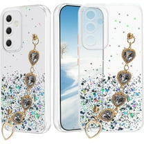 Phone Case for Samsung A15 5g Telephone Case with Chain Strap Bracelet, Shockproof Samsung Galaxy A15 5g Case Clear Glitter Silicone Aesthetic Cover Pink Cute (Clear)