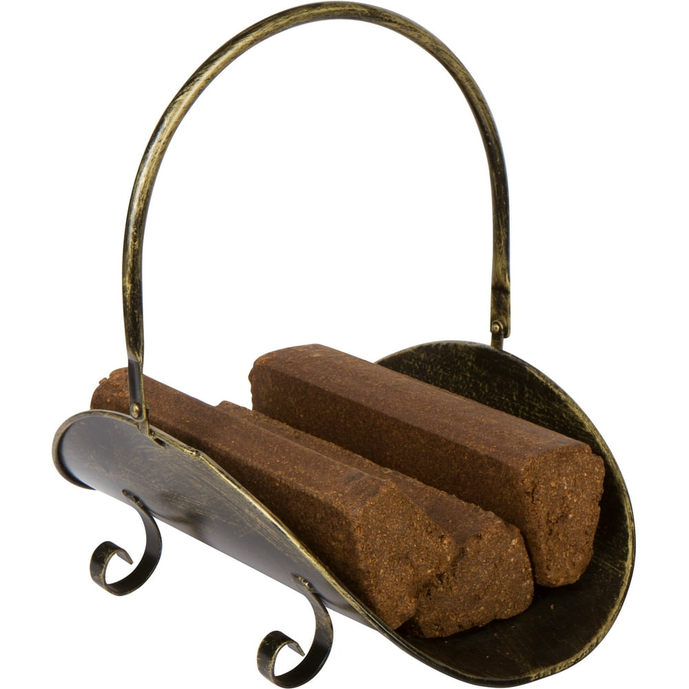 16.5" Metal Firewood Log Holder Carrier Bronze Finish for Indoor Use