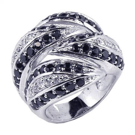 Sterling Silver 925 Rhodium Plated Black Clear Cubic Zirconia Interlocked Ring Jewelry Female Size 5