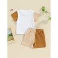 thumbnail image 6 of Toddler Boys Summer Outfits Contrast Color Short Sleeve T-Shirts Tops Elastic Waist Shorts 2Pcs Clothes Set 93% Cotton + 7% Elastane, 6 of 10