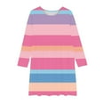 thumbnail image 4 of HAOTAGS Teen Girls' Striped Round-Neck Long-Sleeved Dresses Casual Spring Fall Dresses Hot Pink Size 4 Years, 4 of 5