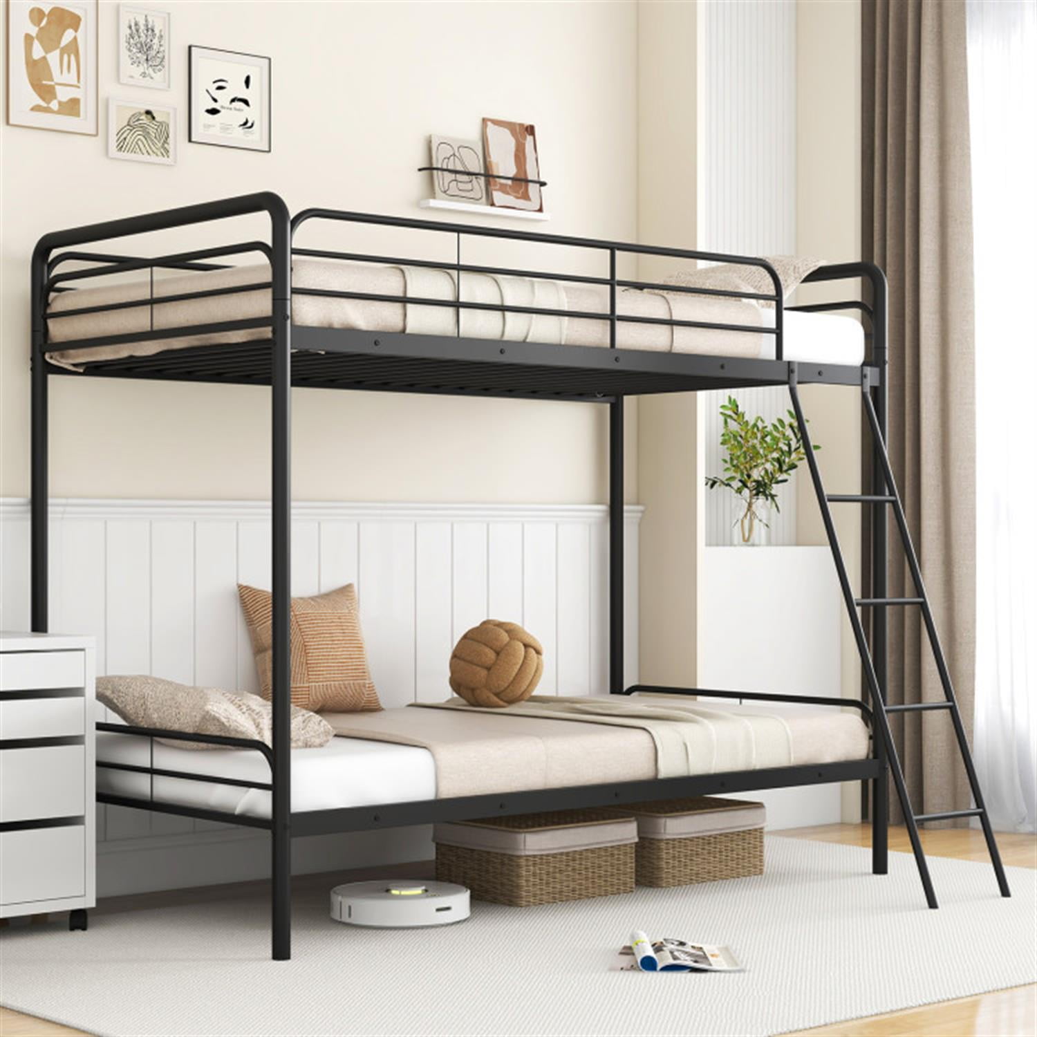 Demi Bonn Heavy Duty Metal Bunk Bed with Ladder and Safety Guardrails, Bunkbeds for Bedroom, No Box Spring Needed, Black