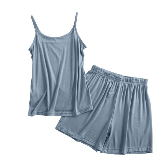SZJXBUY 2 Piece Lounge Sets for Women Summer Cooling Plus Size Thin Loose Sleeveless Tops & Wide Leg Shorts Sleepwear Nightwear Matching Outfits Light Blue,XXL