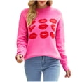 thumbnail image 1 of CEHVOM Chandail Mode Décontracté pour Femmes Couleur Unie Imprimé Saint-Valentin Manches Longues Col Rond Hauts Liquidation, 1 of 7
