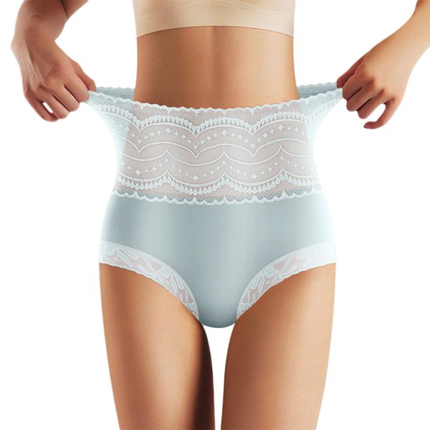 Gibobby Calzoncillos para mujer Ropa interior de encaje sexy para mujer Calzoncillos de completa de algodón de cintura alta(Azul,M)