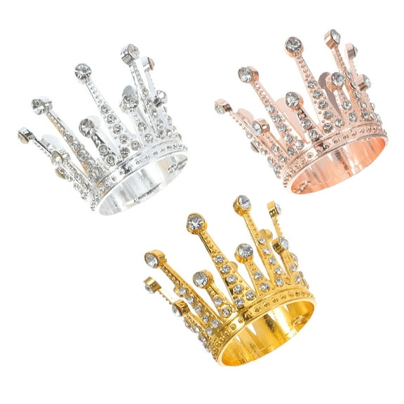 WORGEOUS 3pcs Mini Alloy Crown Model Creative Cake Toppers Ornaments For Birthday And Wedding Lovely Small Metal Crown Prop Cake Decor Supplies