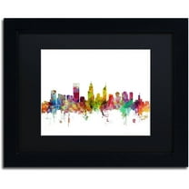 Trademark Fine Art "Perth Australia Skyline" Canvas Art by Michael Tompsett Black Matte, Black Frame