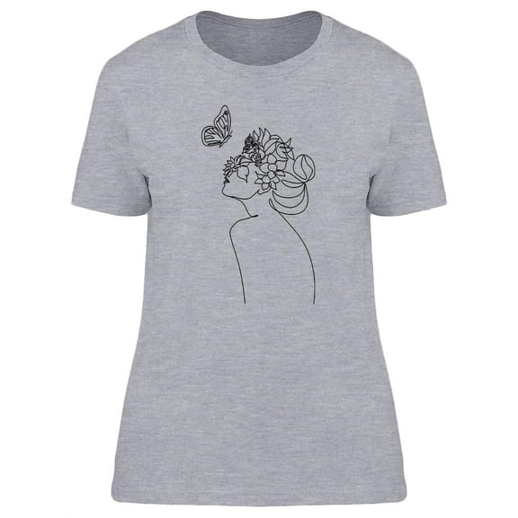 Line Art Flower Face T-Shirt Women -Image by Shutterstock, Female x-Large
