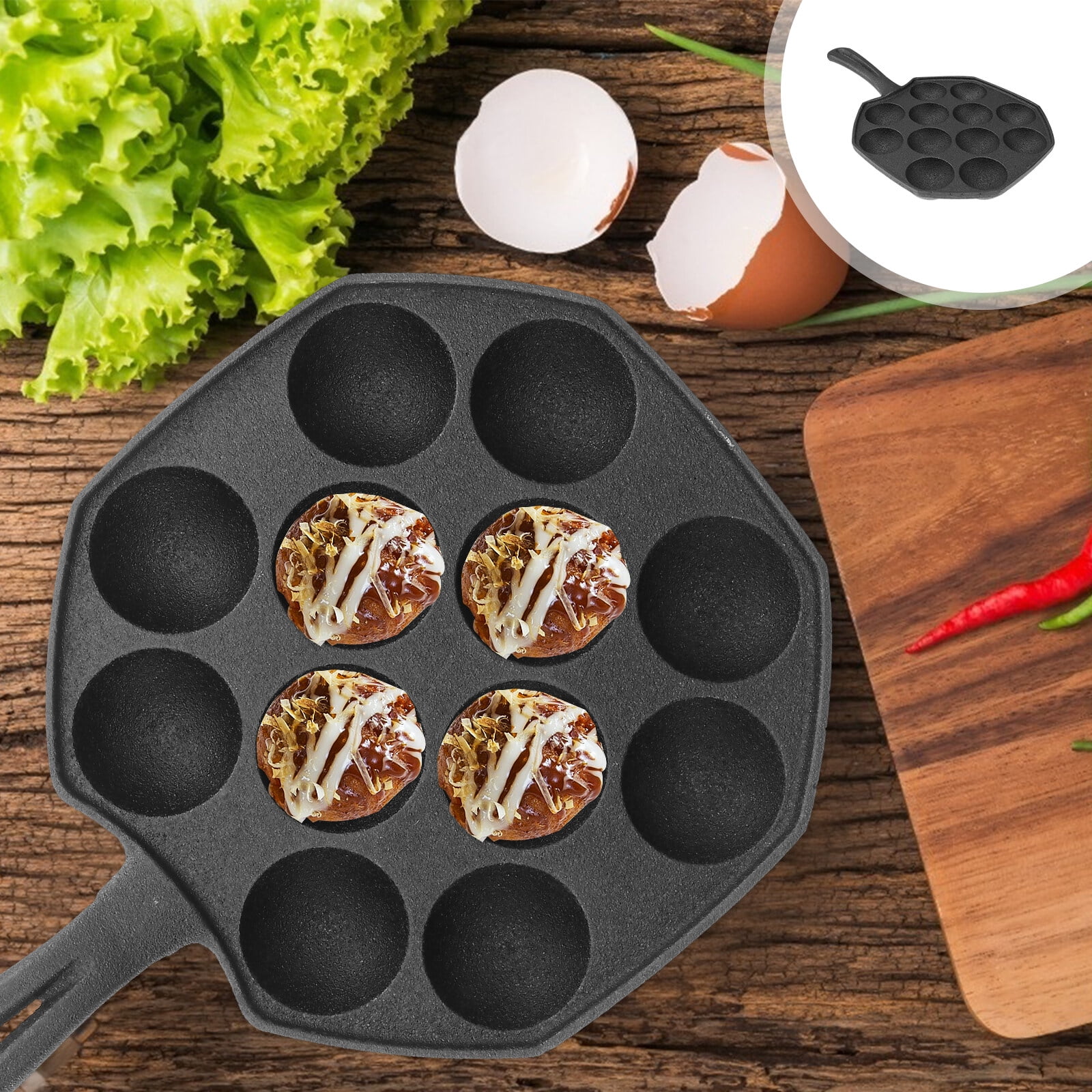 16 Hole Cast Iron Takoyaki Pan Cast Iron Skillet Nonstick Takoyaki Pan  Cooking Mould Tray Kitchen Accessories For Baking Octopus Ball Egg Puffs