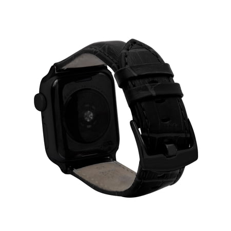 Bandini Triple Extra Long XL Leather for Apple Watch Band 45mm 44mm 42mm 41mm 40mm 38mm 49mm & Ultra for Men Large Wrist, Alligator Style for iWatch Band Series 9 8 7 6 5 4 3 2 1 SE - Black / Black