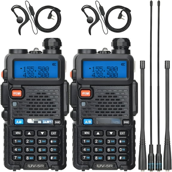 GJX UV-5R Ham Radio Long Range Handheld Dual Band Rechargeable Two Way Radio Walkie Talkies for Adults with Earpiece Full Kit, 2Pack
