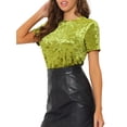 thumbnail image 4 of Allegra K Women's Party Velvet Top Crew Neck Short Sleeve Casual T-Shirt, 4 of 5
