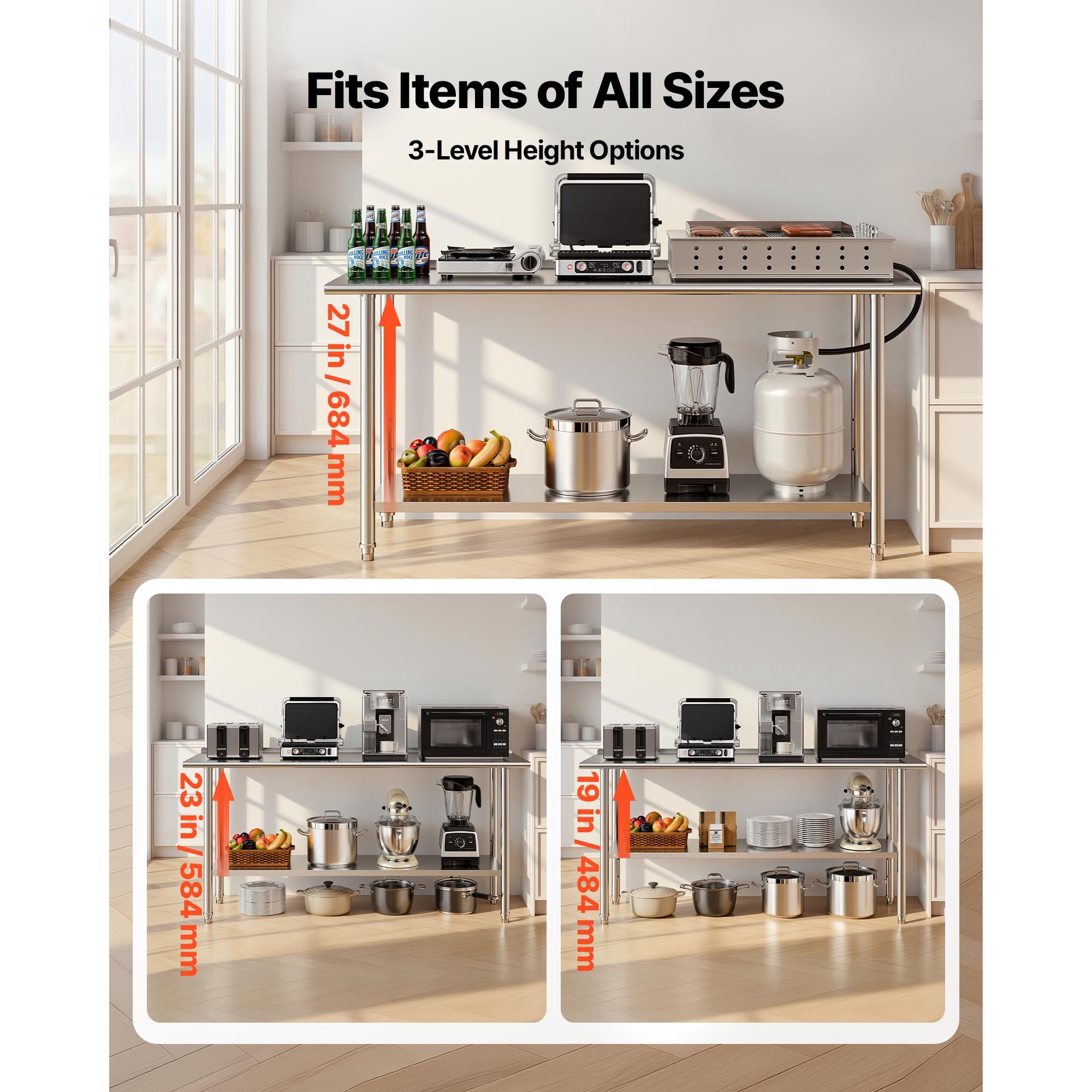 KFFKFF Stainless Steel Work Table, 24x72 Inch Food Prep Station with Backsplash, Commercial Kitchen Utility Table with Adjustable Undershelf, Durable Metal Workstation for Restaurant, or Outdoor Use