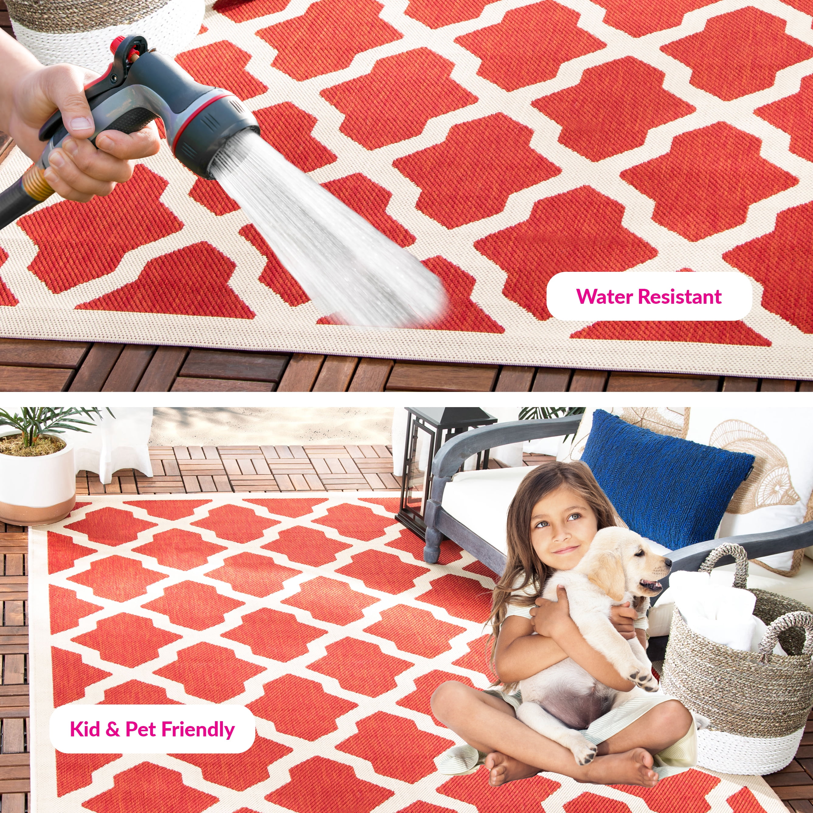 Safavieh Courtyard Amber Geometric Indoor/Outdoor Area Rug, Red/Bone, 4' x 5'7"
