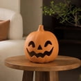 thumbnail image 3 of Classic Hollow Cutout Face Matte Plastic Pumpkin Light Holder LED Tea Light Compatible Halloween Mantel Entryway Tabletop Indoor Holiday Atmosphere Decor, 3 of 7