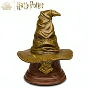 The Hamilton Collection HARRY POTTER SORTING HAT Sculpture with Movie Voice Illuminated House Crest Projection and Wood-Look Base Magical Wizarding World Collectible 6.75" W x 8" H x 6.75" D