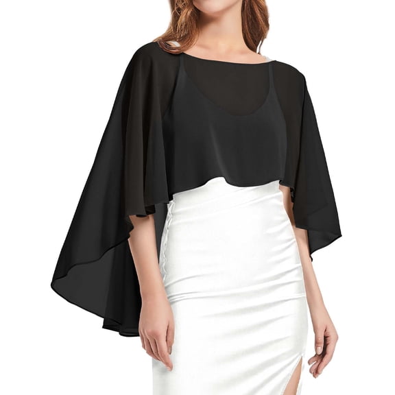 Chiffon Sheer Shawl Wraps Women's Girls Shrug for Evening Dress Wedding Cape Cover Up External sunscreen and skin covering(black)