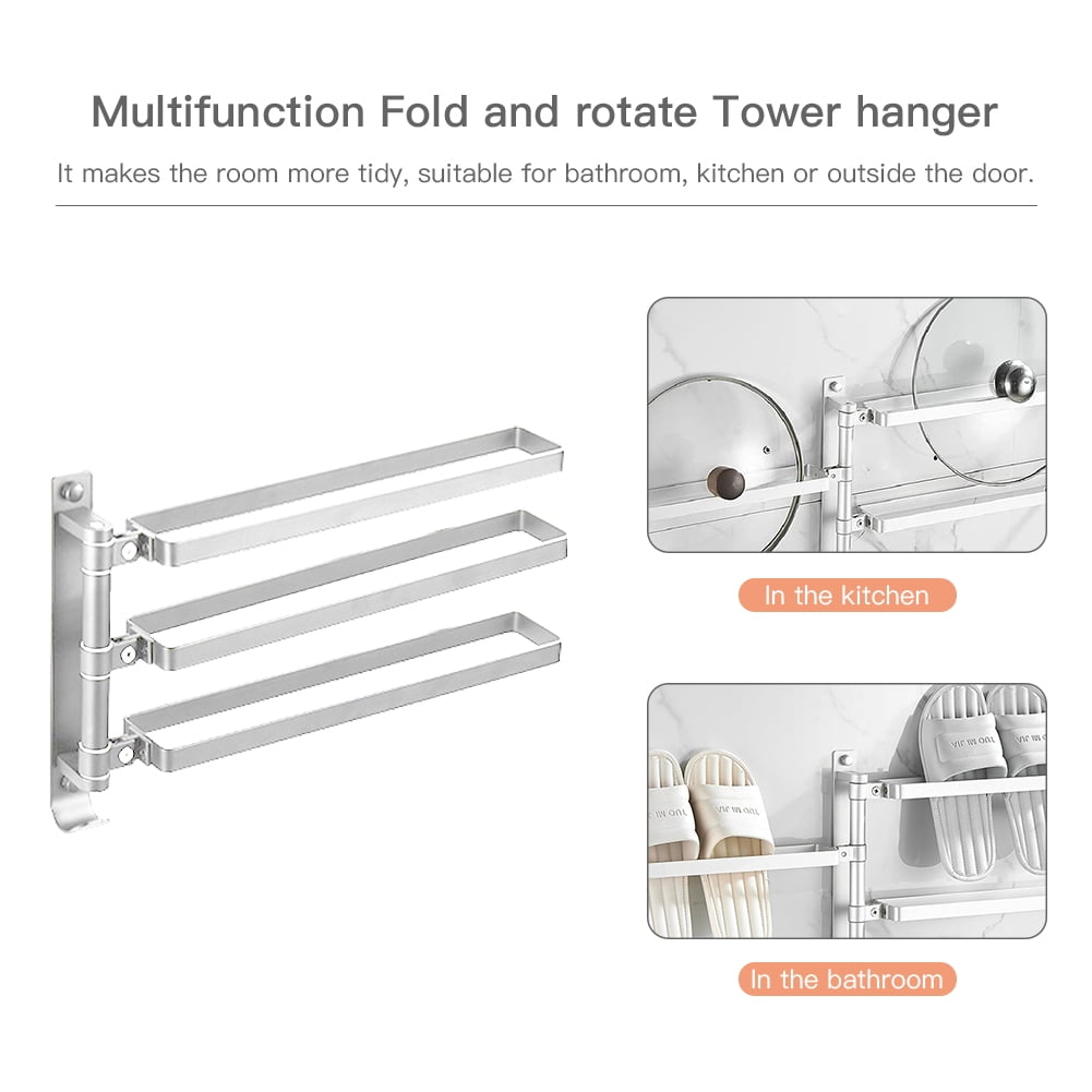 Private Jungle Towel Bar for Bathrooms with Swing Out Arms, Wall Mounted Towel Racks with Hooks for Bathroom(Silver,3 Arm)