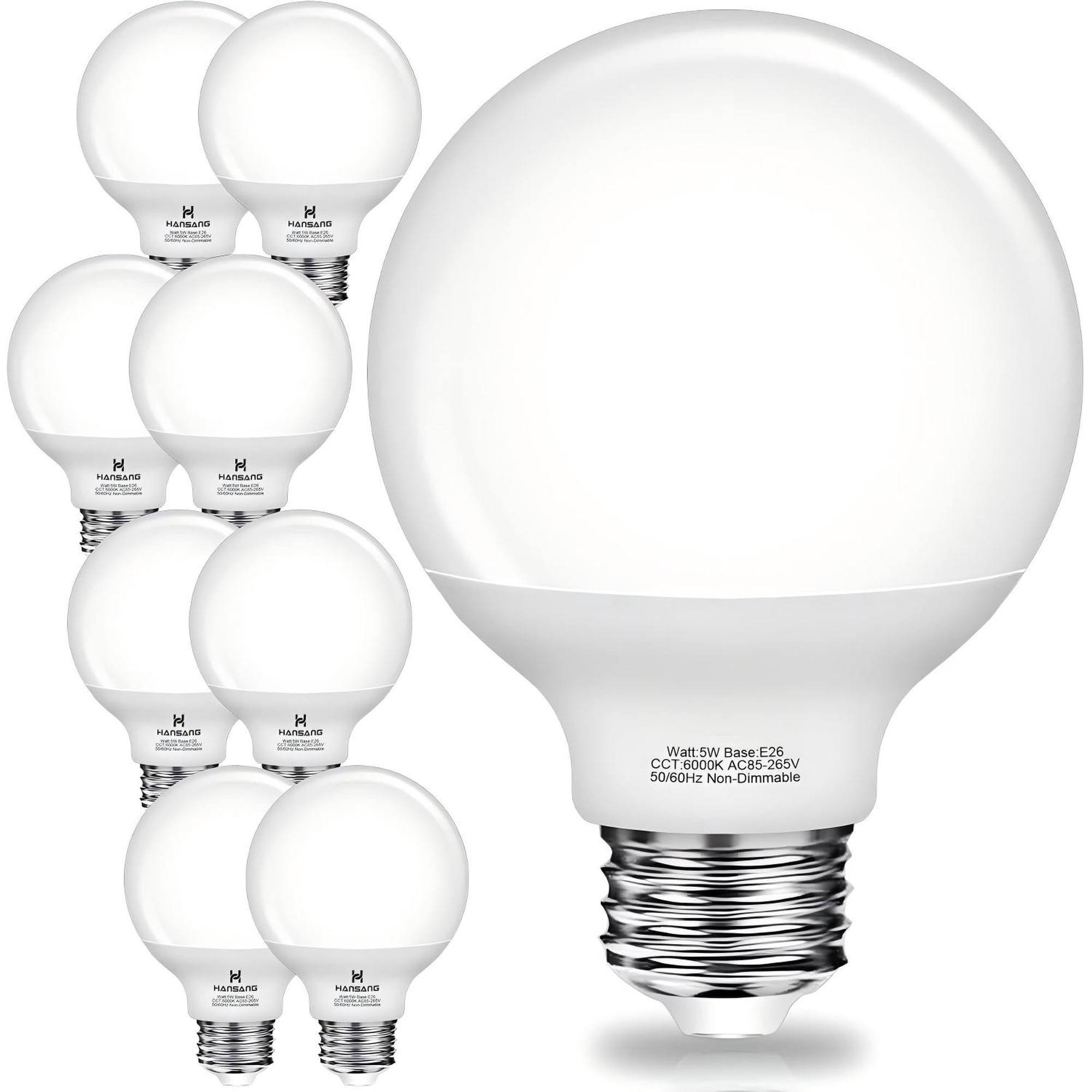 8 Pack G25 LED Bathroom Vanity Light Bulbs 6000K Cool Daylight, 5W 60W Equivalent Globe Bulbs E26 Base for Makeup Mirror and Vanity Fixtures, 500 Lumens Non Dimmable