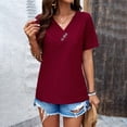 thumbnail image 7 of BLVB Womens Summer Tops Casual V Neck Tee Shirts Short Sleeve Button Fashion Loose Blouse Hollow out Work Tops, 7 of 7
