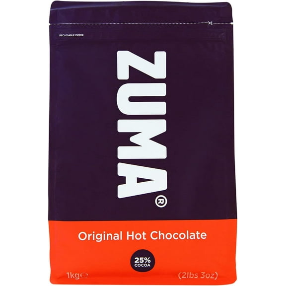 Zuma Original Hot Chocolate 1 x 1Kg Bag Smooth Vegan Milk Chocolate Mix With 25 Percent Cocoa
