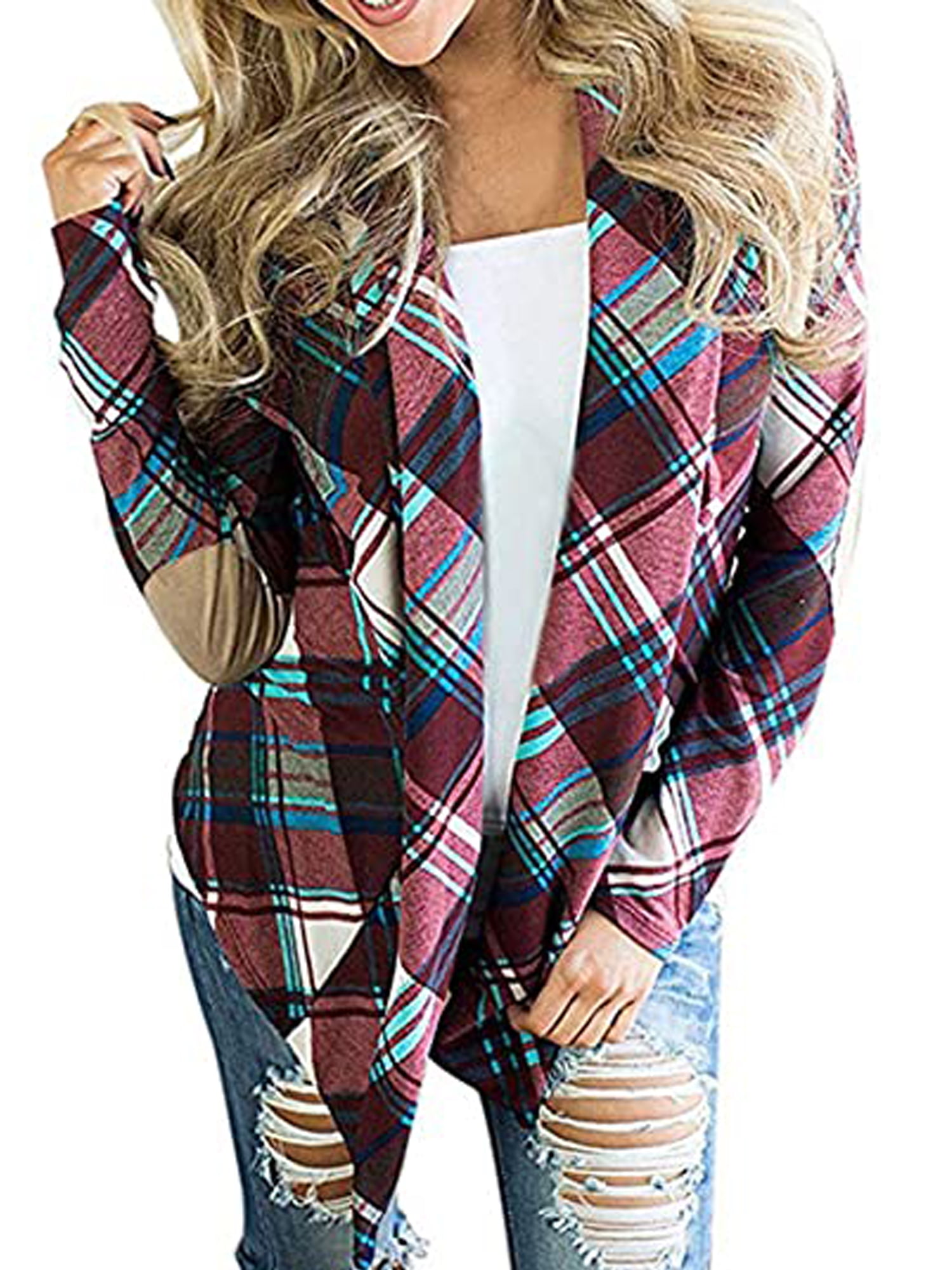 Women's Shawl Collar Plaid Cardigan 