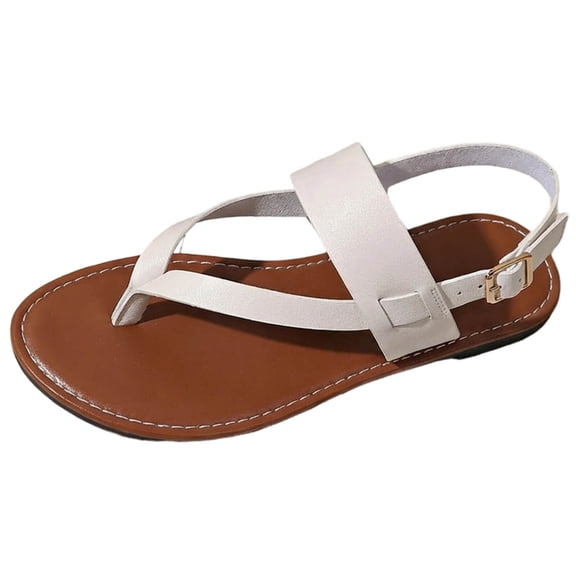 Wensltd White Flat Sandals Women Wide Width Sandals Casual Plus Size Thong Sandals for Summer Beach Outdoor Walking